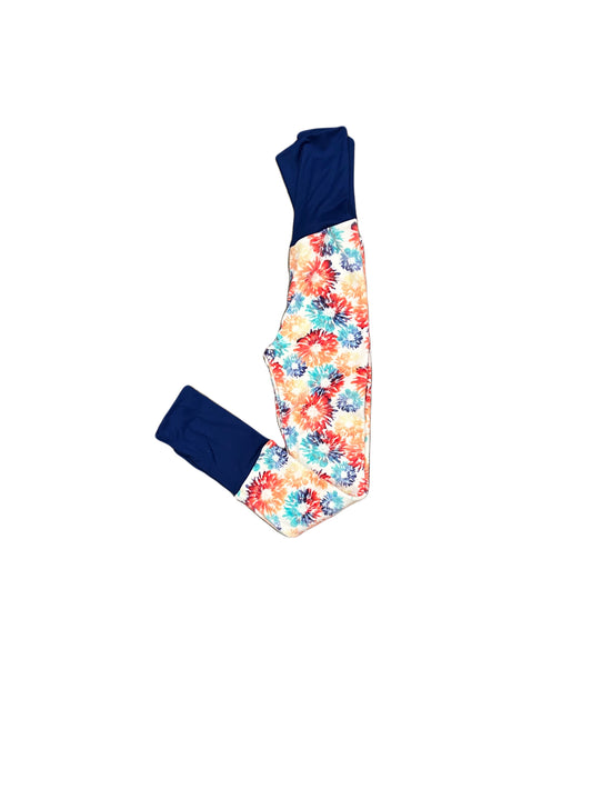 Large Adjustable Pants - abstract flowers with blue